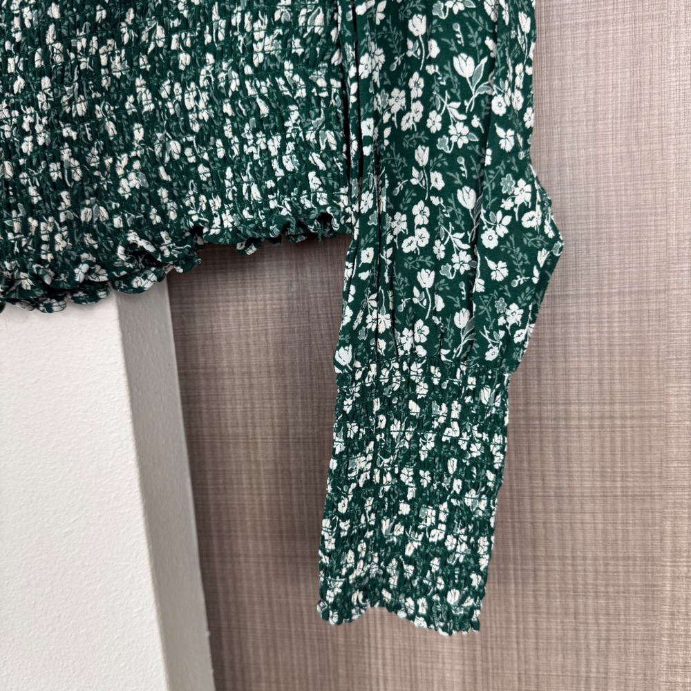 Reformation Green Pinto Top Parsley Floral Print Smocked Blouse Size Medium - Picture 9 of 13